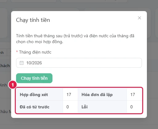 Kết quả chạy tính tiền